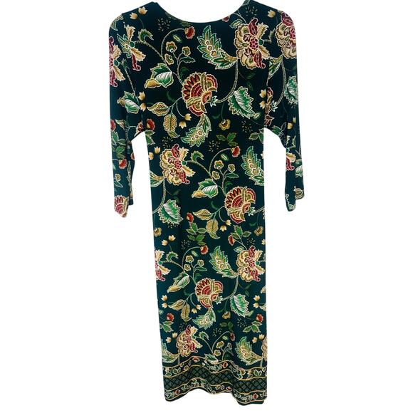 NWT R&K Floral Midi Dress Tie Belt Women’s Sz Large 3/4 Sleeve Green - Picture 9 of 10